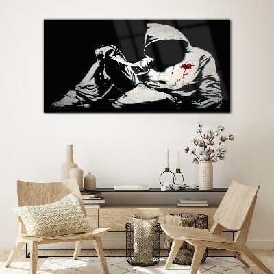 Man with a knife Banksy Glass Wall Art