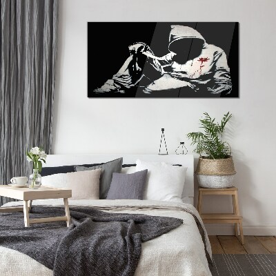 Man with a knife Banksy Glass Wall Art
