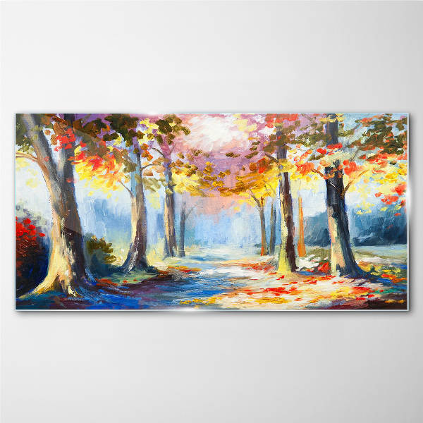 Autumn alley Glass Wall Art