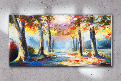 Autumn alley Glass Wall Art