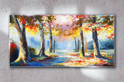 Forest leaves nature path Glass Wall Art