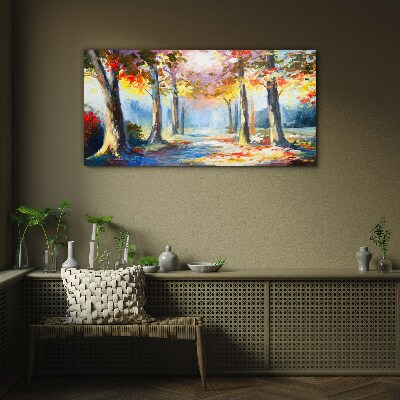 Autumn alley Glass Wall Art
