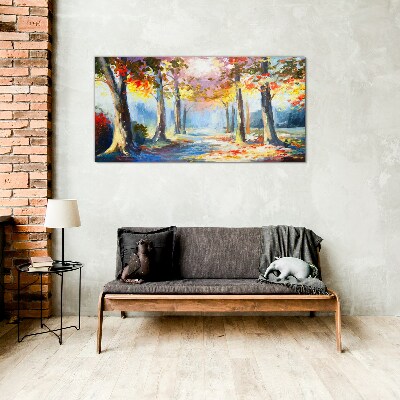 Autumn alley Glass Wall Art