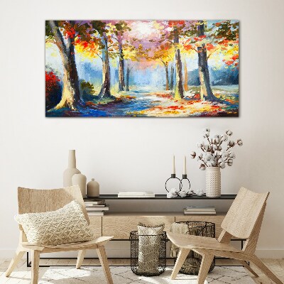 Forest leaves nature path Glass Wall Art