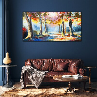 Autumn alley Glass Wall Art