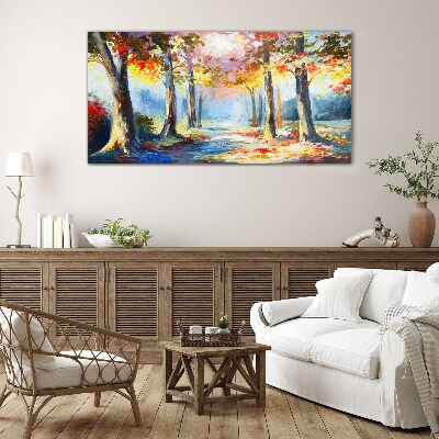 Autumn alley Glass Wall Art