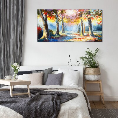 Autumn alley Glass Wall Art