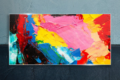 Colorful chaos on canvas Glass Print