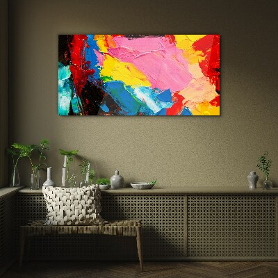 Colorful chaos on canvas Glass Print