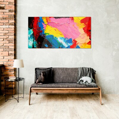 Colorful chaos on canvas Glass Print