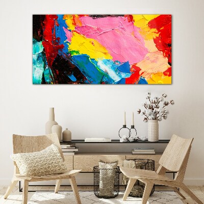 Colorful chaos on canvas Glass Print