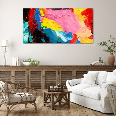 Colorful chaos on canvas Glass Print