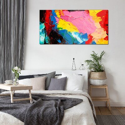 Colorful chaos on canvas Glass Print