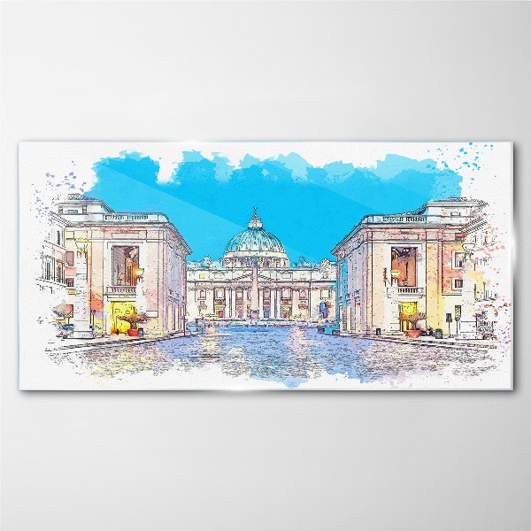 Vatican in watercolor colors Glass Print