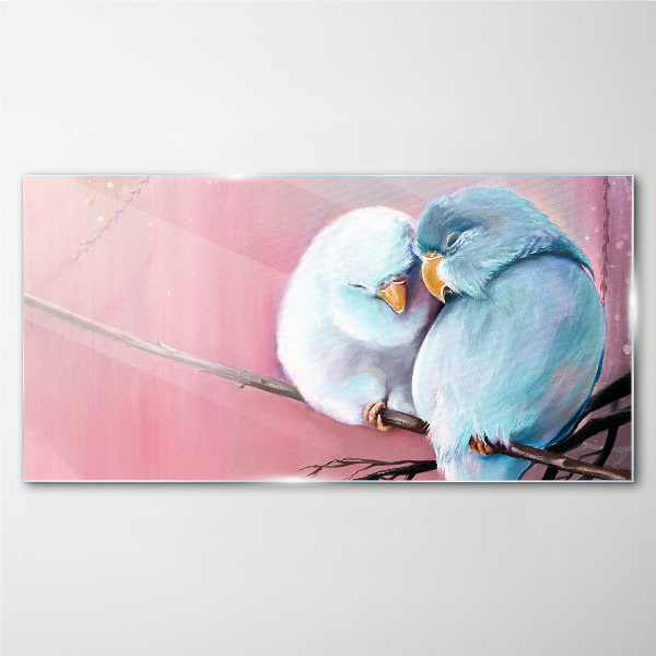 Cute parrots on a branch Glass Print