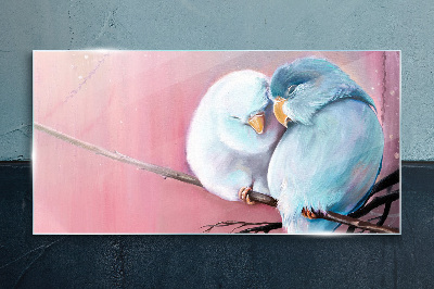 Cute parrots on a branch Glass Print