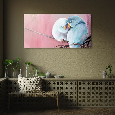 Cute parrots on a branch Glass Print
