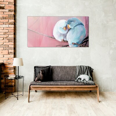 Cute parrots on a branch Glass Print