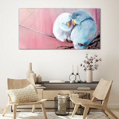 Cute parrots on a branch Glass Print