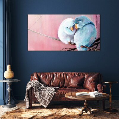 Cute parrots on a branch Glass Print