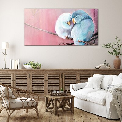 Cute parrots on a branch Glass Print