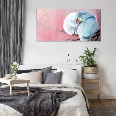 Cute parrots on a branch Glass Print