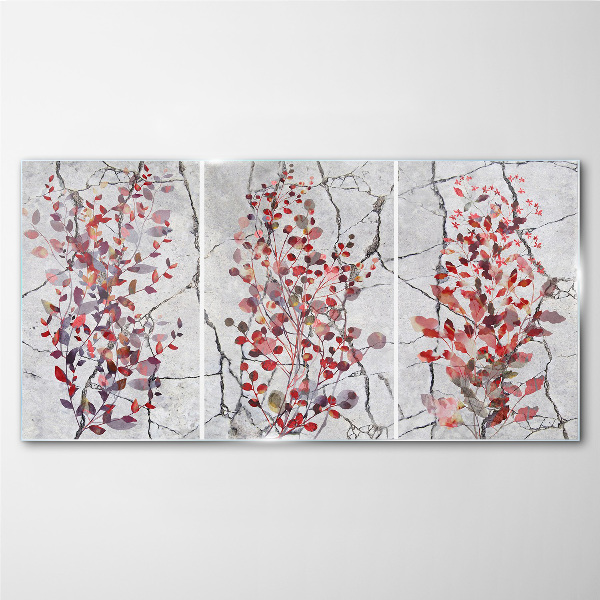 Autumn leaves on a marble background Glass Print