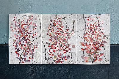Autumn leaves on a marble background Glass Print