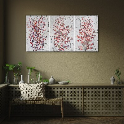 Autumn leaves on a marble background Glass Print
