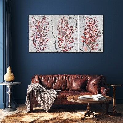 Autumn leaves on a marble background Glass Print