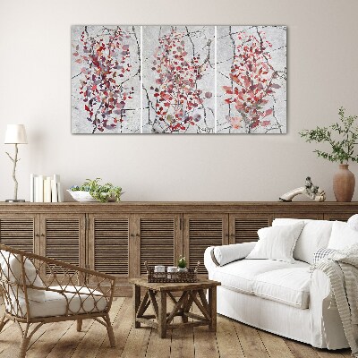 Autumn leaves on a marble background Glass Print