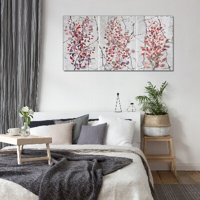 Autumn leaves on a marble background Glass Print
