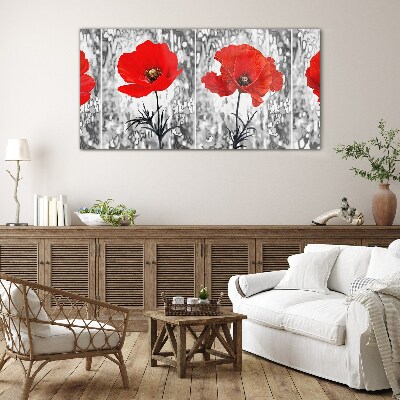 Red poppies on a glass background Glass Print