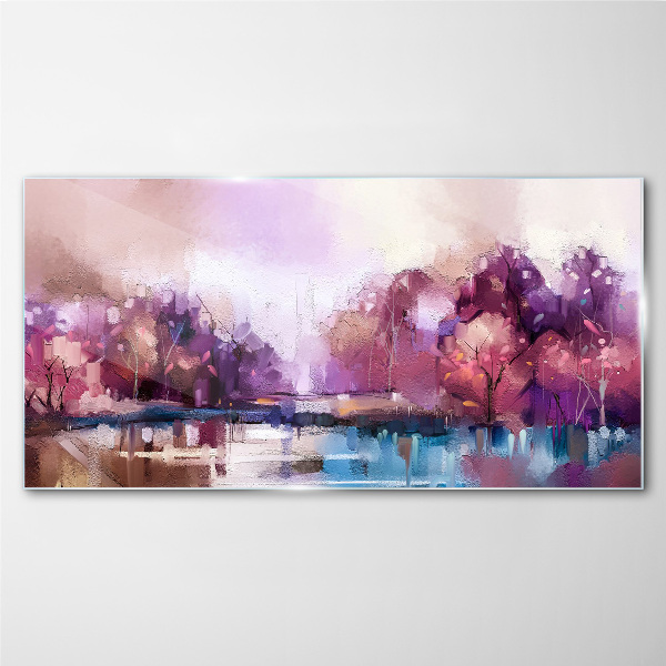 Pink reflections in a winter landscape Glass Print
