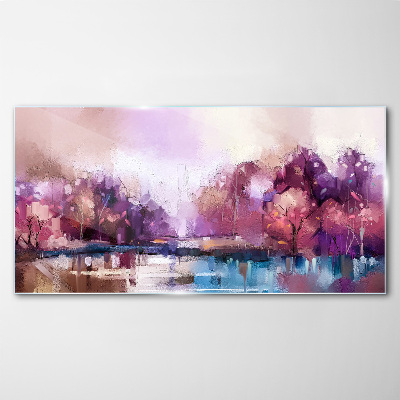 Pink reflections in a winter landscape Glass Print