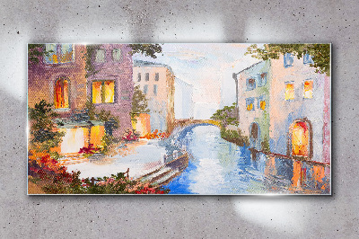 The charming canals in the city Glass Wall Art