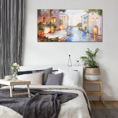 The charming canals in the city Glass Wall Art