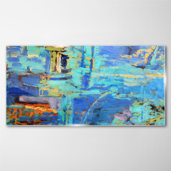Abstract composition in blue tones Glass Print