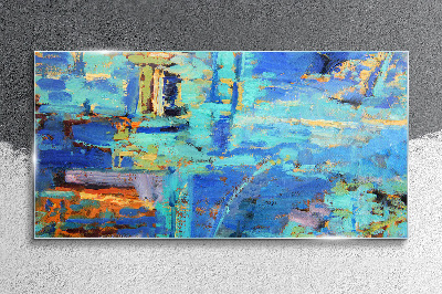 Abstract composition in blue tones Glass Print