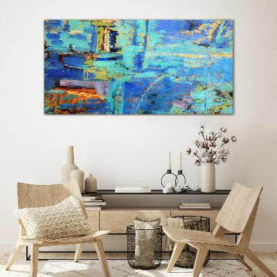 Abstract composition in blue tones Glass Print