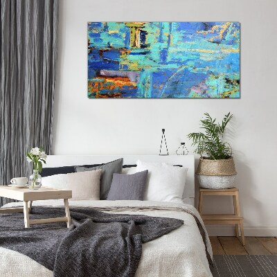 Abstract composition in blue tones Glass Print