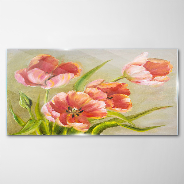 Spring tulips in pastel shades Glass Wall Art