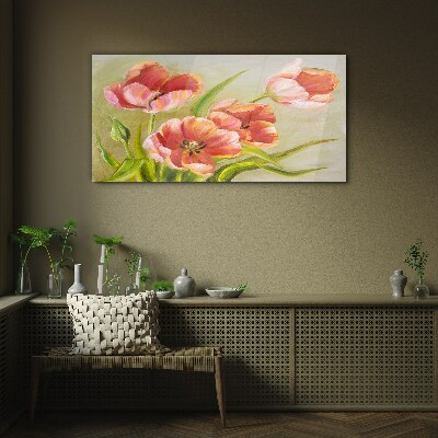 Spring tulips in pastel shades Glass Wall Art