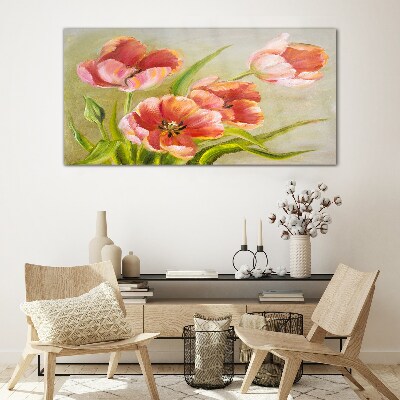 Spring tulips in pastel shades Glass Wall Art
