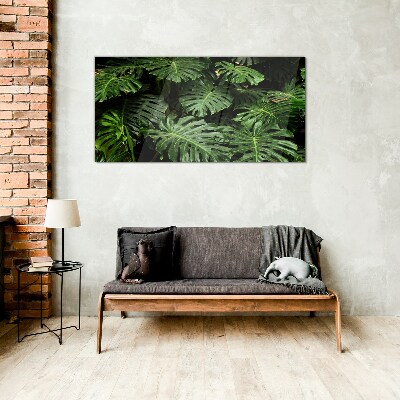 Tropical Monstera Leaves Glass Print
