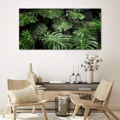 Tropical Monstera Leaves Glass Print
