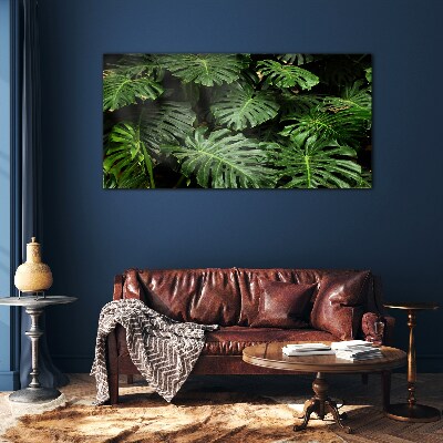 Tropical Monstera Leaves Glass Print