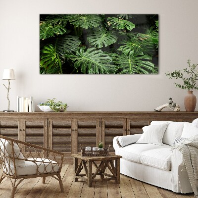 Tropical Monstera Leaves Glass Print