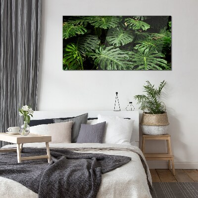 Tropical Monstera Leaves Glass Print