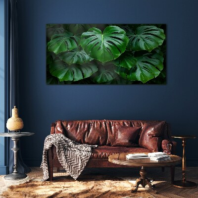 Green Symphony of Monstera Leaves Glass Print
